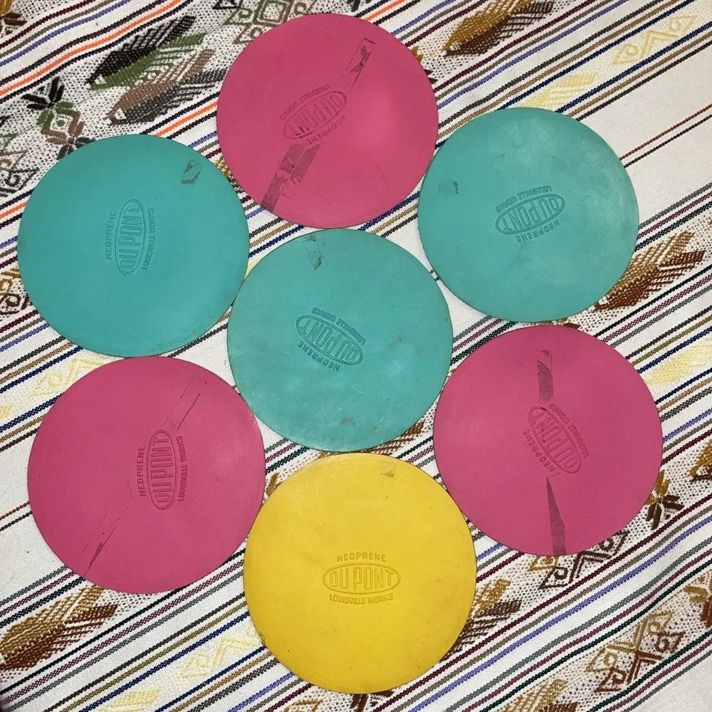 7‎ Vintage Collectible DuPont Neoprene Bright Pastel Rubber Coasters